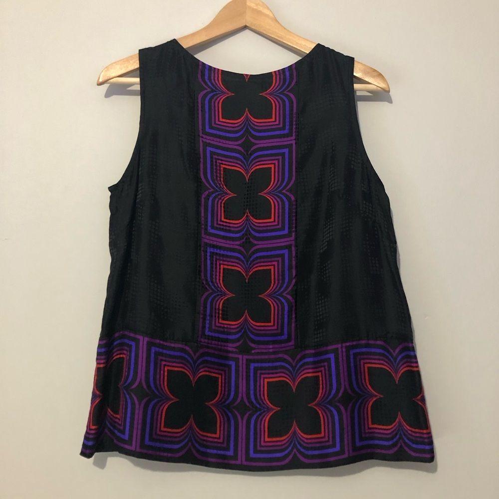 Alice & Trixie 100% Silk Sleeveless Floral Geometric Print Women's Medium Top